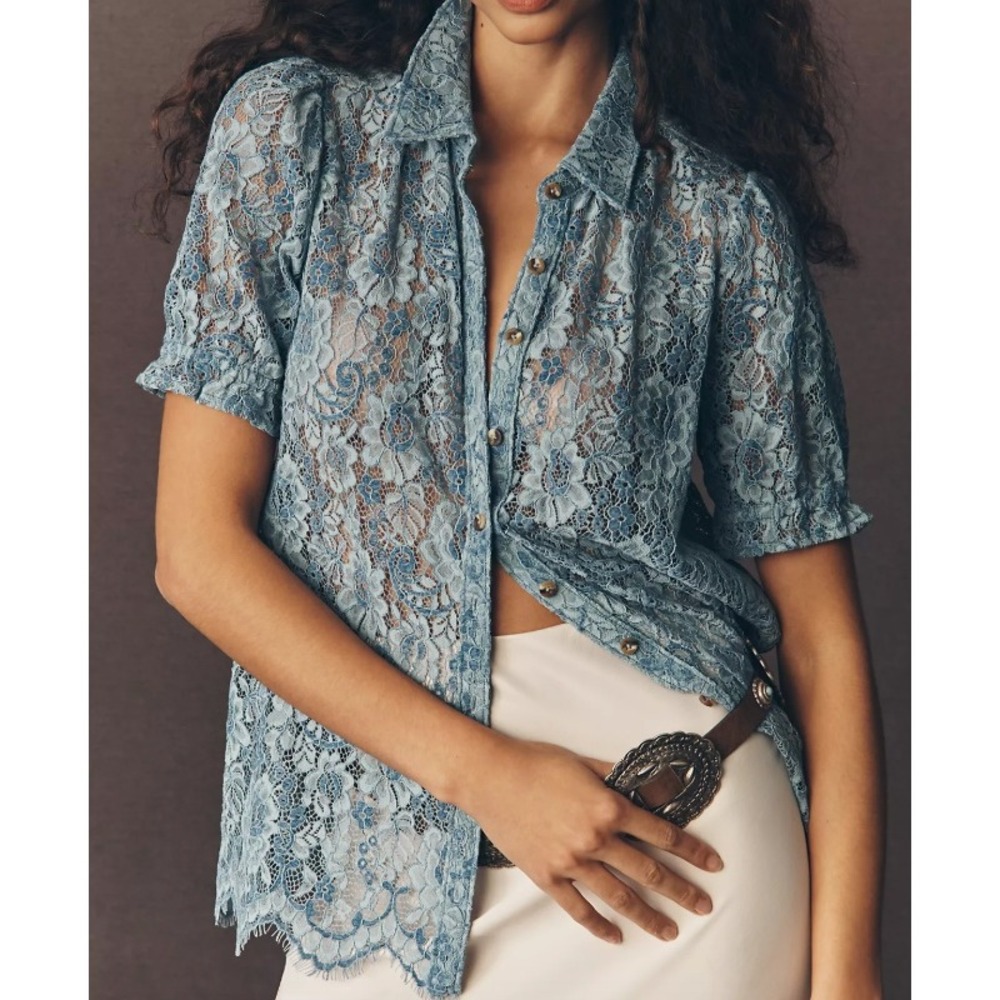 Anthropologie The Aly Lace Puff Sleeve Blouse by Pilcro SZ: XS